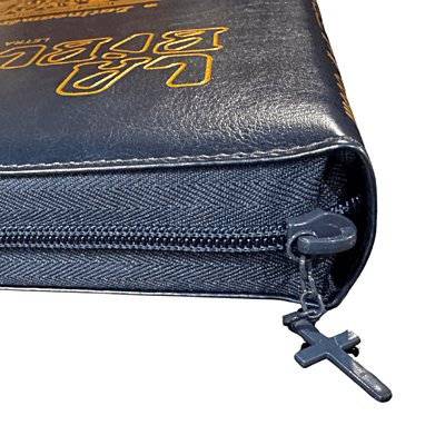 La Biblia Latinoamérica de Lujo Azul, Letra Grande,  Imitación piel, Cierre e Índice.